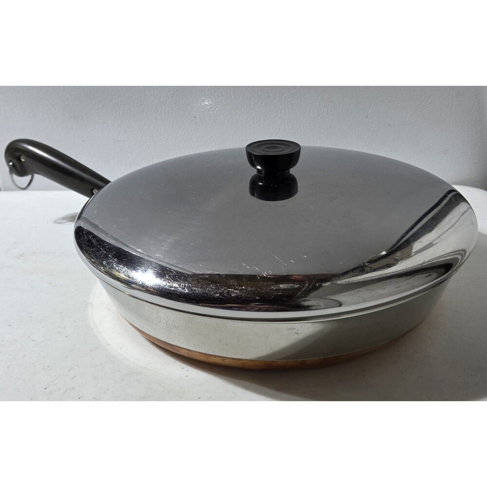 VintageRevere Ware 1801 Copper Bottom 12” Skillet Chicken Frypan w/ Lid